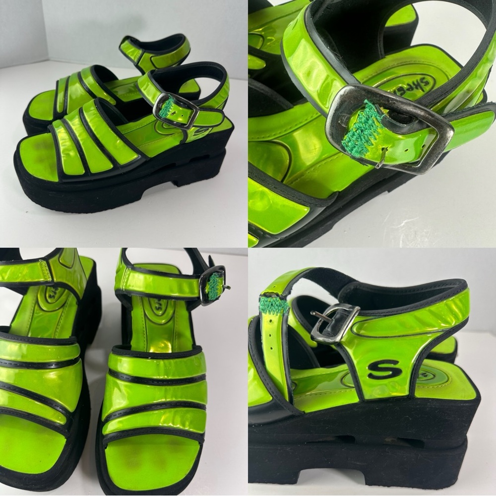 *Damaged* Rare Vtg 90s Skechers Platform Lime Green Chunky Sandals 10 Y2K Rave - Picture 16 of 16